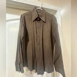 Classic Men's Brown Pinstripe Dress Shirt